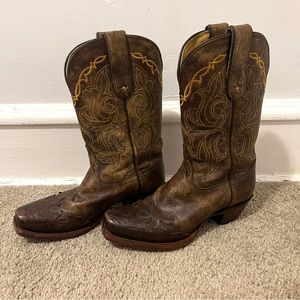 tony lama genuine leather brown cowboy boots mid calf star detail